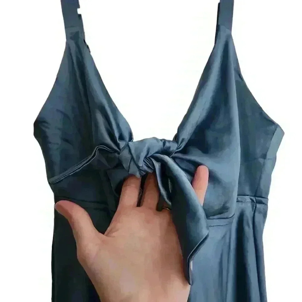 NWT Selfie Leslie Womens Sleeveless Perfect Day Satin Midi Dress Teal Small - Picture 3 of 6